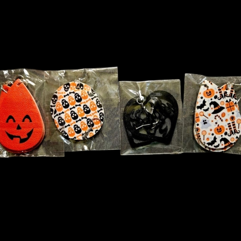 Faux Leather Halloween Earrings- Set of 4